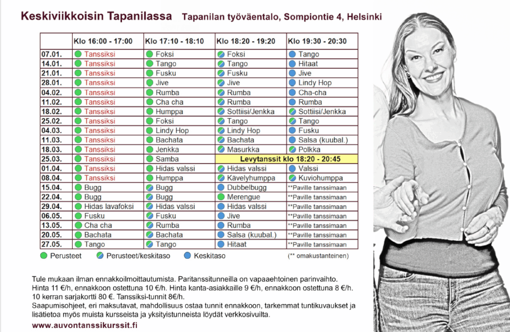 Auvon tanssikurssien keskiviikkotunnit